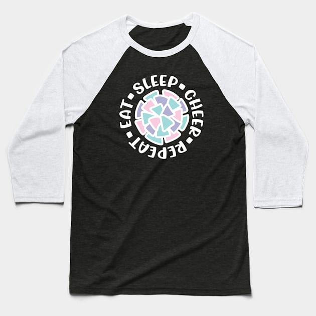 Eat Sleep Cheer Repeat Cheerleader Cute Funny Baseball T-Shirt by GlimmerDesigns